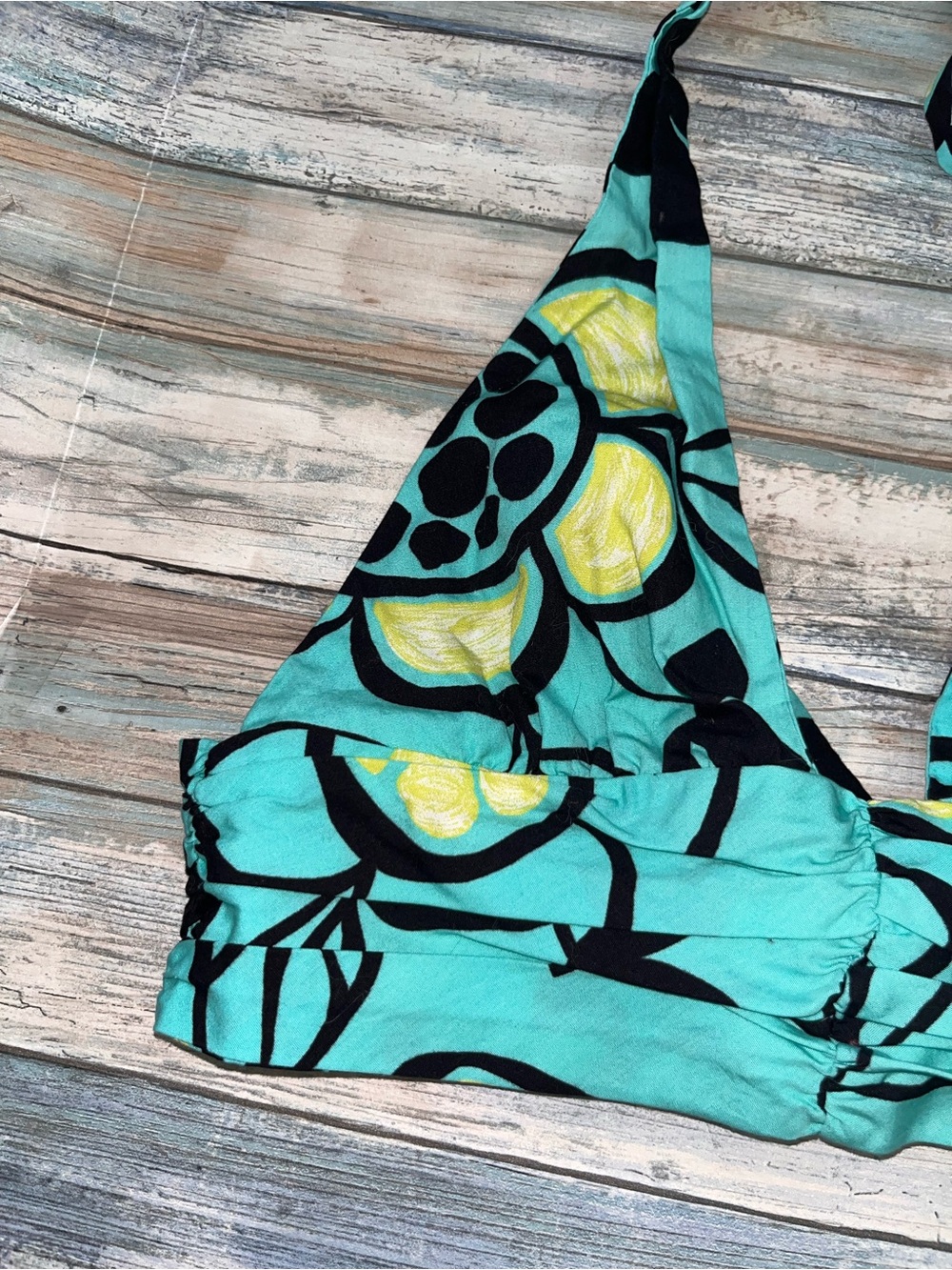 Zara Floral Halter Crop Top Green Tie Neck Open Back Summer Resort Size S - Picture 3 of 8